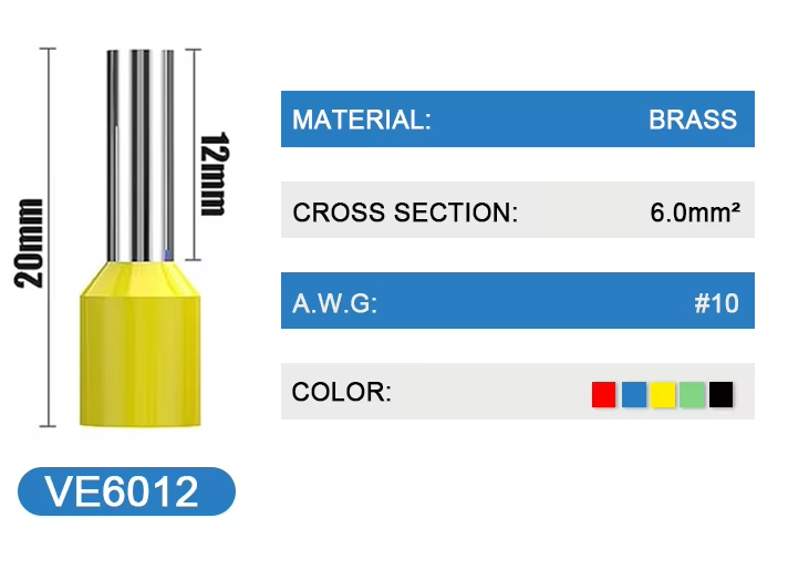 Bootlace Insulated Ferrule Crimp, 100, 500, 1000pc, 10AWG 6mm², Yellow (Au Stk) - Image 3