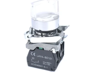 Selector Switch White 2 Pos Illum, 22mm, NO NC,  (Aus Stk, 2Y Warranty)