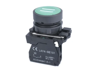 22mm Push Button Red Stop Text NC Metal Bezel