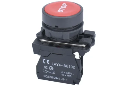 22mm Push Button Red Stop Text 1NC Plastic Bezel