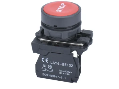 22mm Push Button Red Stop Text 1NC Plastic Bezel