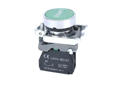 22mm Push Button Green Start Text 1NO Metal Bezel