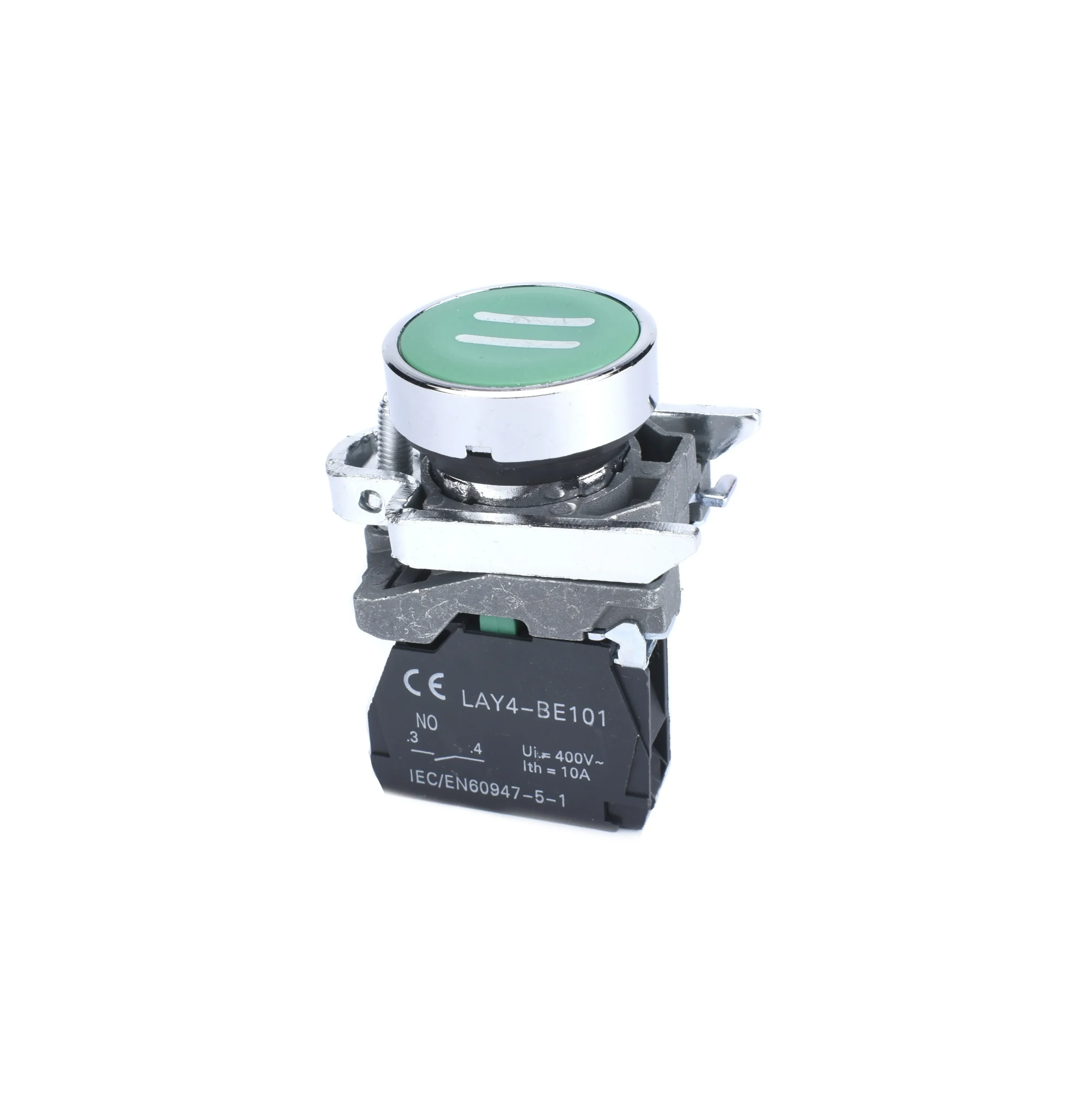 22mm Push Button Green Line Dual Symbol 1NO Metal Bezel