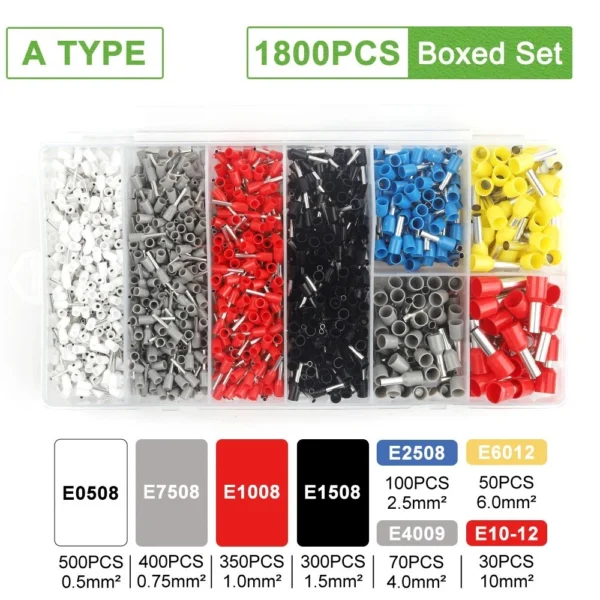 Insulated Bootlace Ferrule Kit 1800Pcs 0.5-10mm≤ Color Coded Au Stock ...