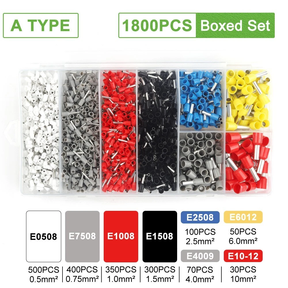 Insulated Bootlace Ferrule Kit 1800Pcs 0.5-10mm≤ Color Coded Au Stock - Image 2