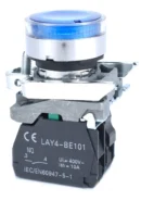 22mm Push Button Blue 230V Indicator 1NO Metal Bezel