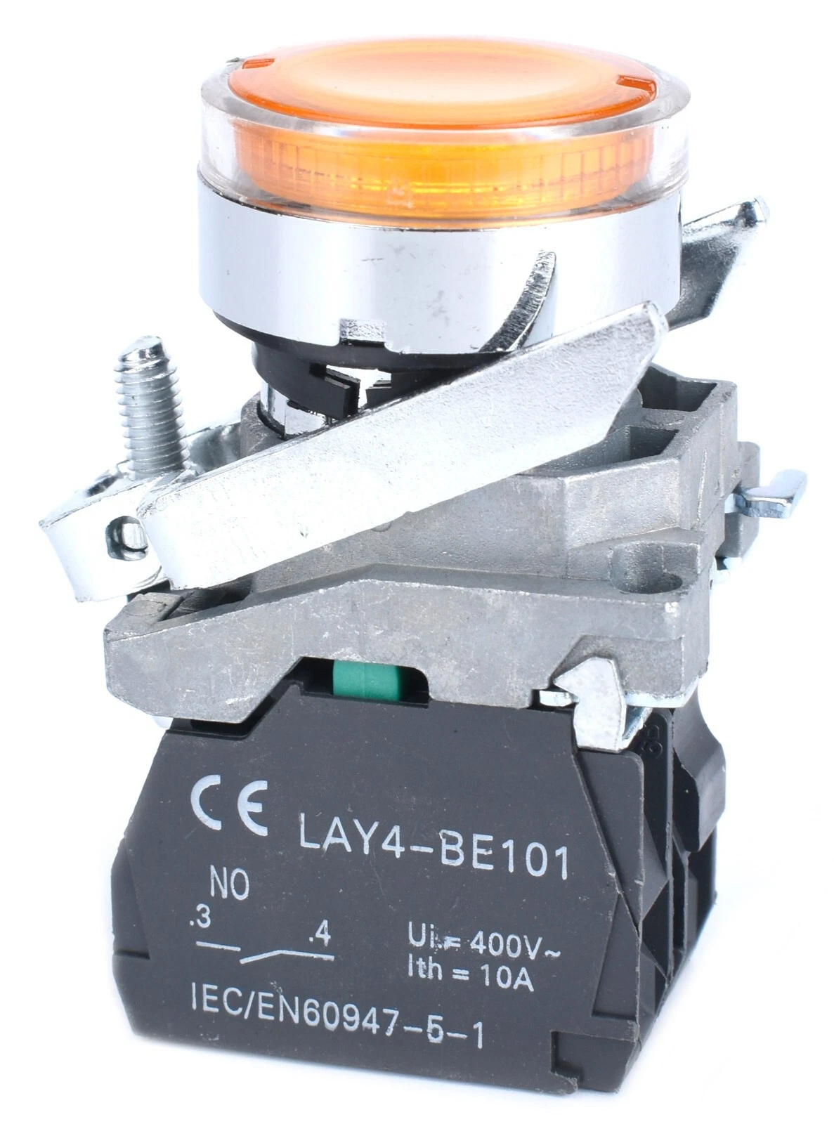 22mm Push Button Yellow Illuminated 22mm 1NO Metal Bezel - Image 2