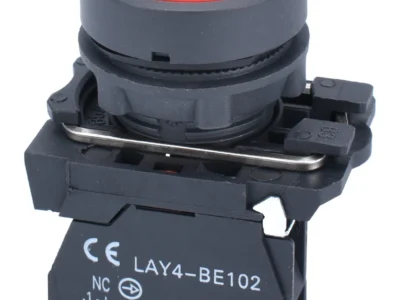 22mm Push Button Red Stop Text 1NC Plastic Bezel