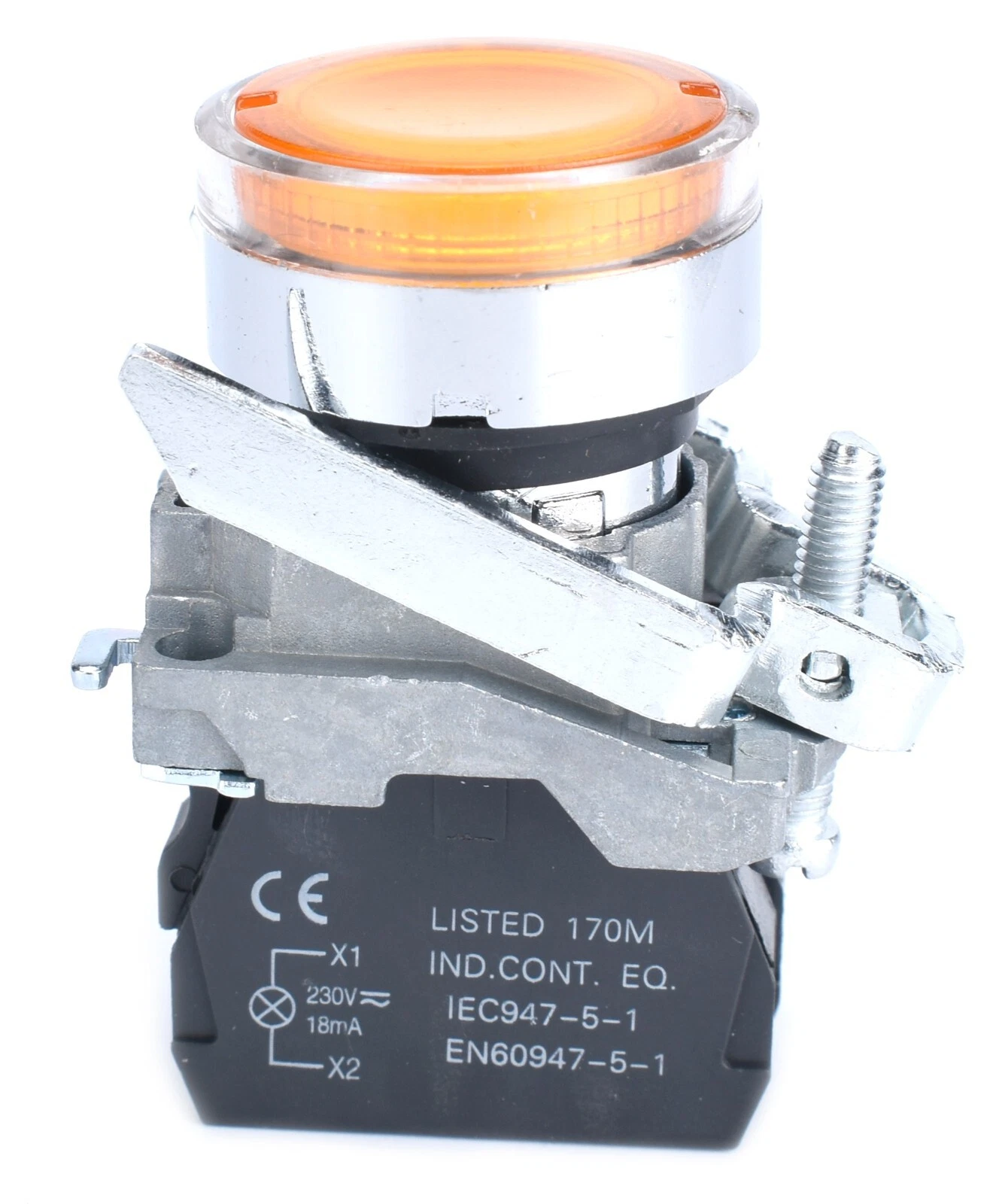 22mm Push Button Yellow Illuminated 22mm 1NO Metal Bezel