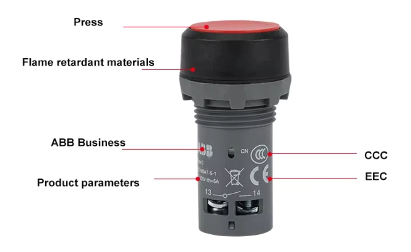 22mm Push Button ABB Compact 22mm CP1 10 BK GN R Y 1NO 1NC - Image 4