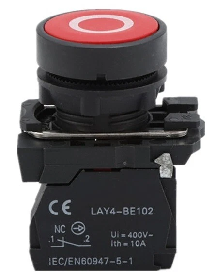 22mm Push Button Red Circle Symbol NC Plastic Bezel